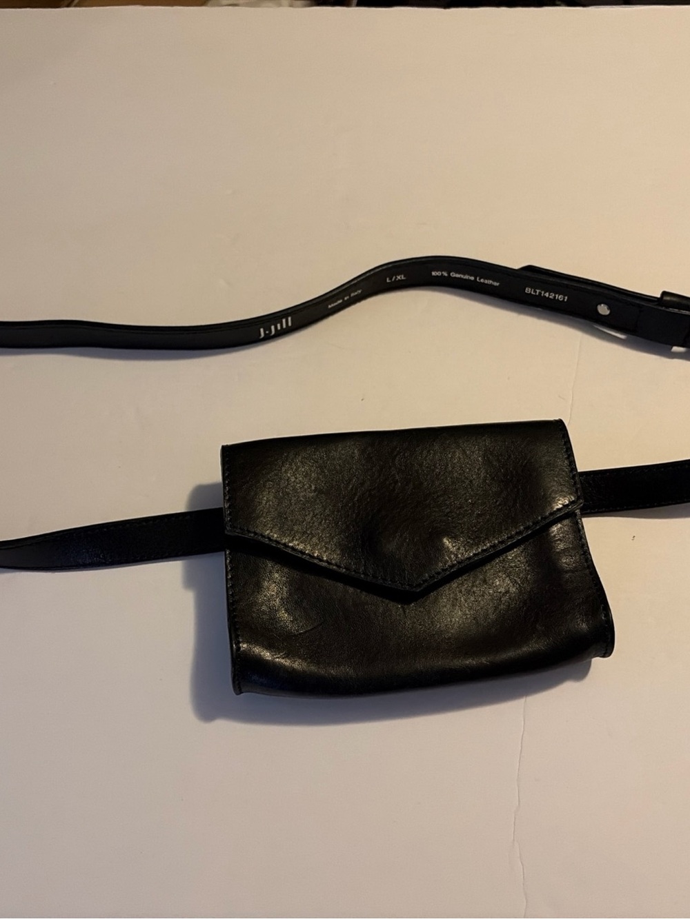 J Jill Black Italian Leather Envelope Belt Bag Crossbody Fanny Pack L/XL